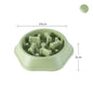 Green pet slow feeder with dimensions on a white background