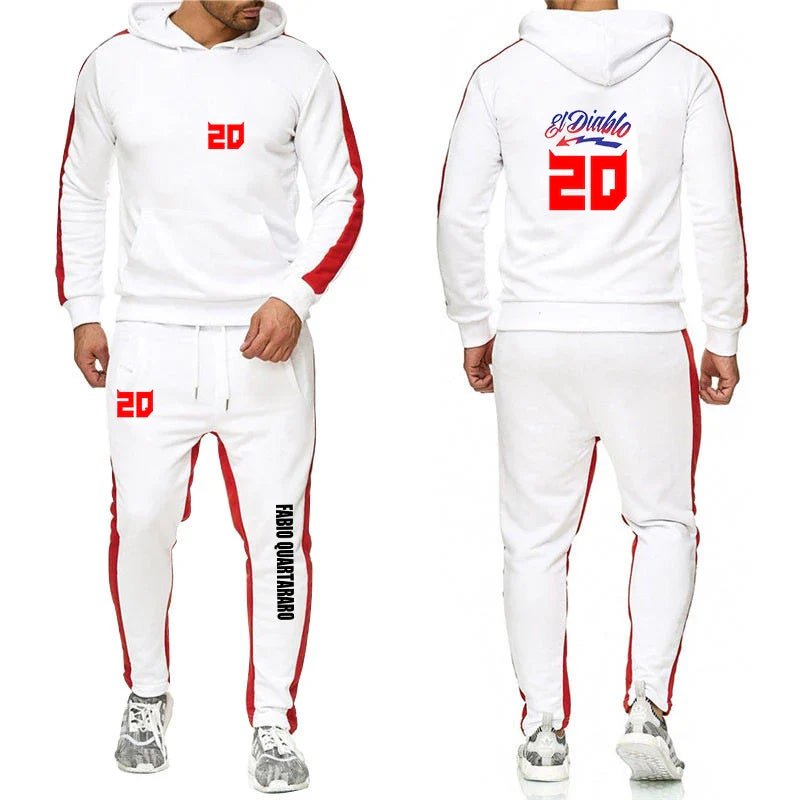 2025 Spring Autumn FABIO QUARTARARO WITH SIGNATURE Printed Sports High Quality Sets Men's Pocket Hooded Hoodies+Sweatpants Suits