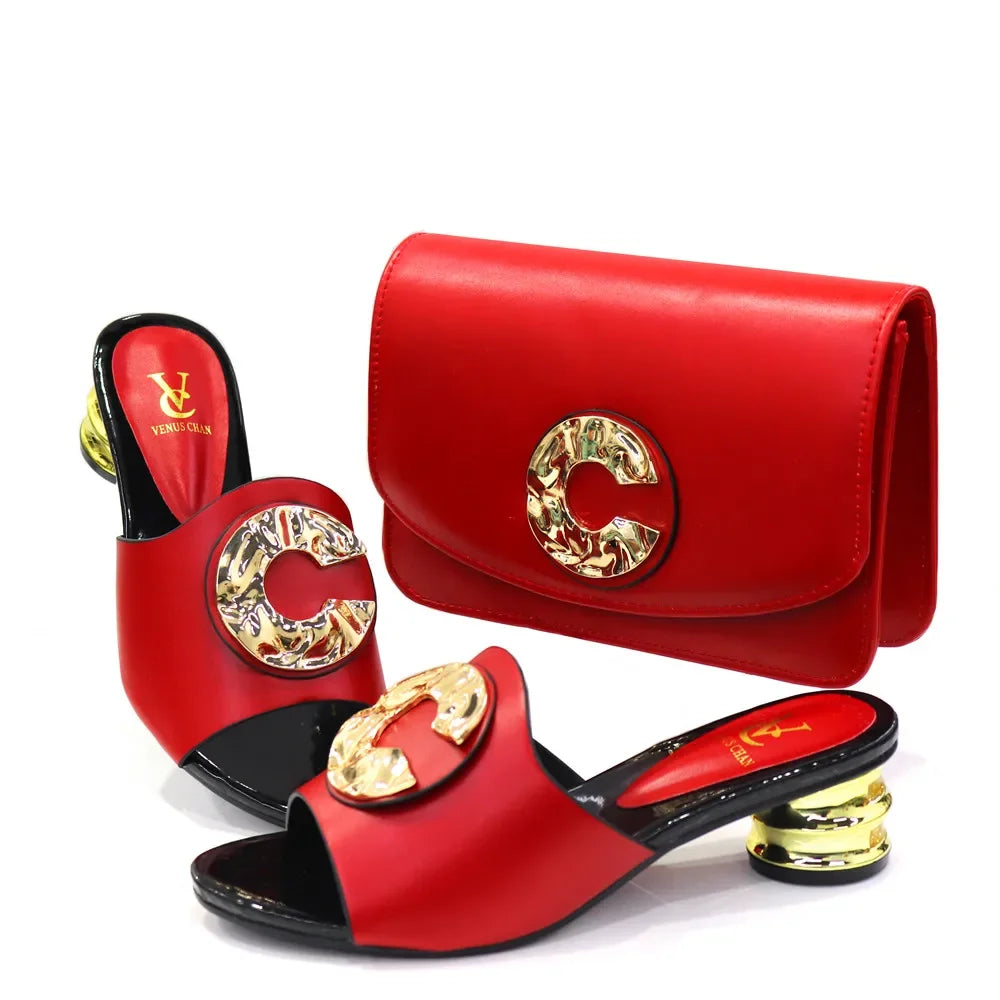 Latest Italian Design Casual Ladies Slippers and bag set