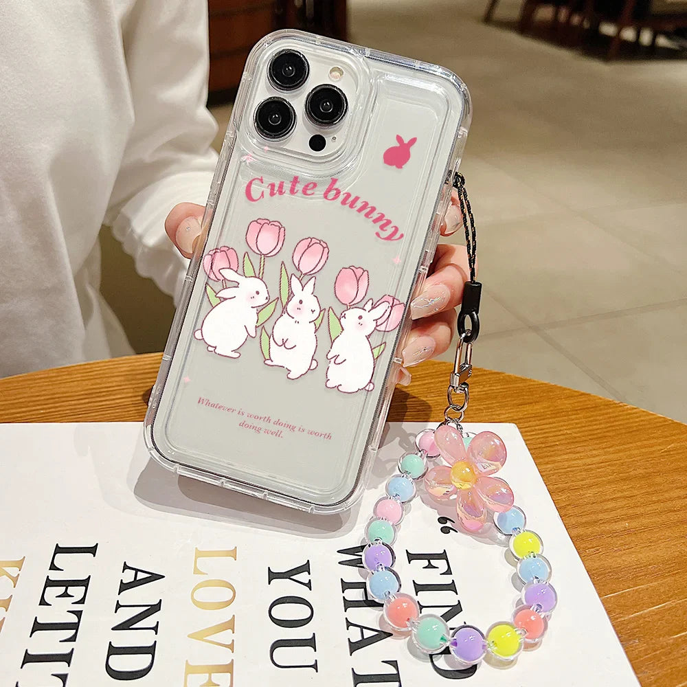 Flower Bracelet Wrist Chain Lanyard Clear Soft Phone Case