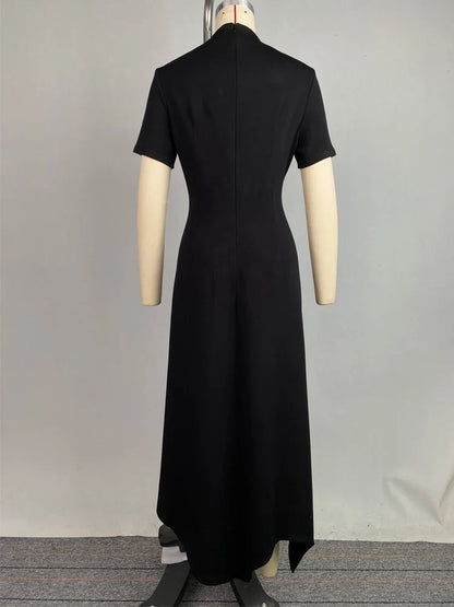 Summer Asymmetrical Maxi Dress for Women - Elegant High-Low Party Dress with Short Sleeves and Button Detail