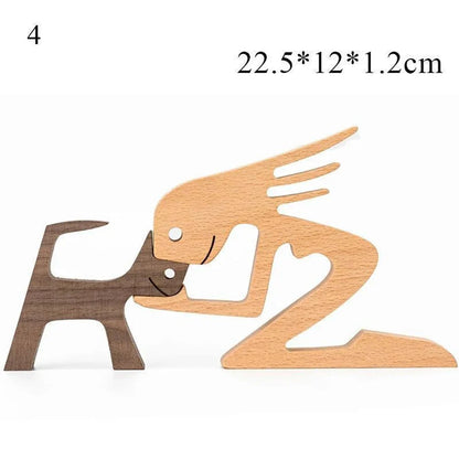 Cute Wood Dog Human Statue Craft Figurine Desktop Table Ornament Carving Model Home Room Decoration Pet Sculpture Christmas Gift
