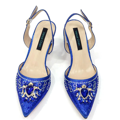 Women Shoes and Bag Set With Rhinestone Handbag