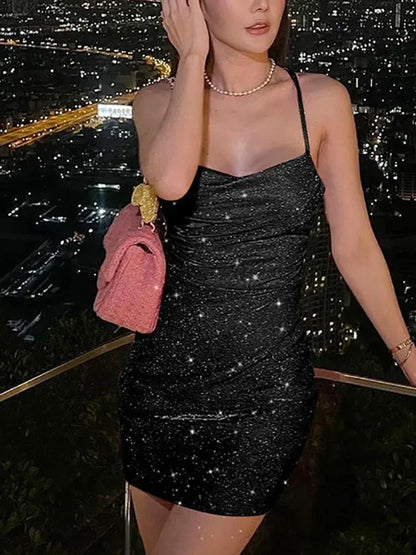 Sexy 90s Cowl-Neck Rave Dress - Glitter Y2K Clubwear | Femstylo
