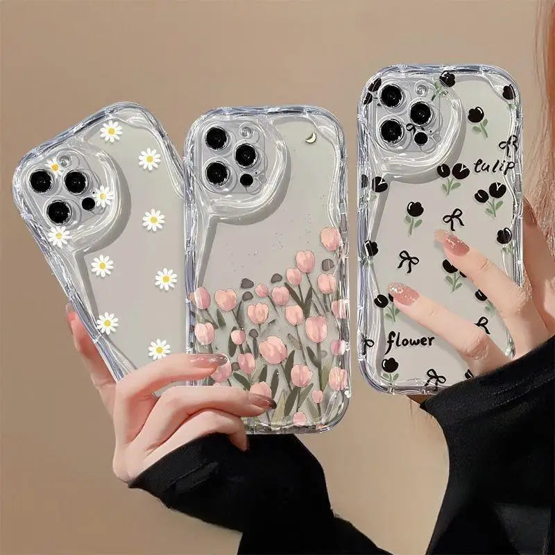 Daisy Flowers Clear Tulip 3D Wavy Curved Edge Phone Case