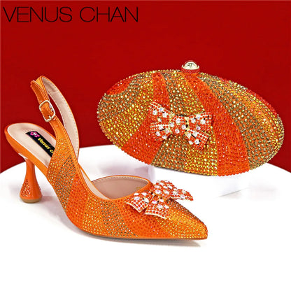 High Quality Rhinestone Heels Shoes and Blue Mini Bag