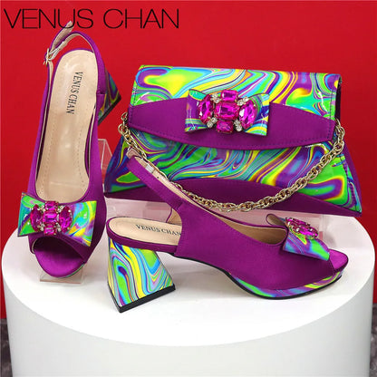 Ladies Shoes and Bag Decorated with Rhinestone