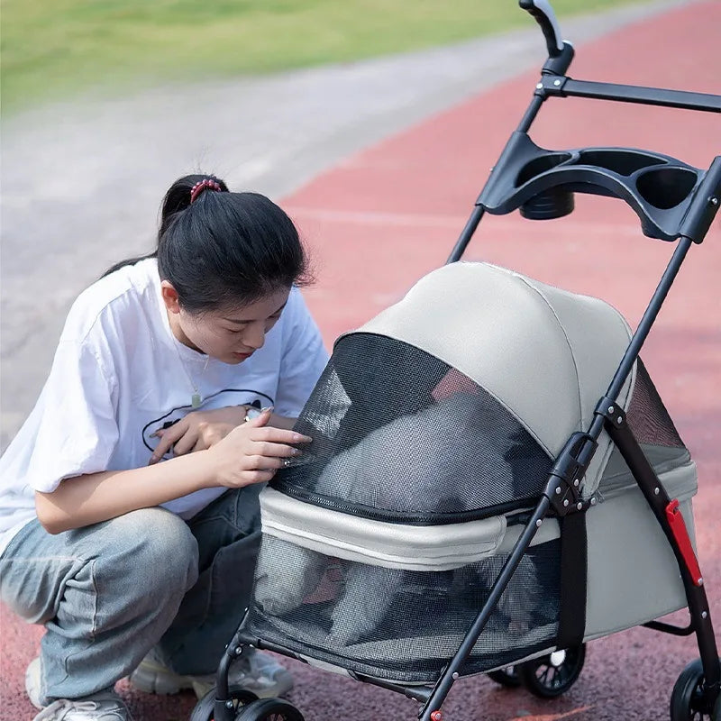 Foldable Pet Stroller for Small Dogs - Lightweight Travel Carrier with Dining Tray