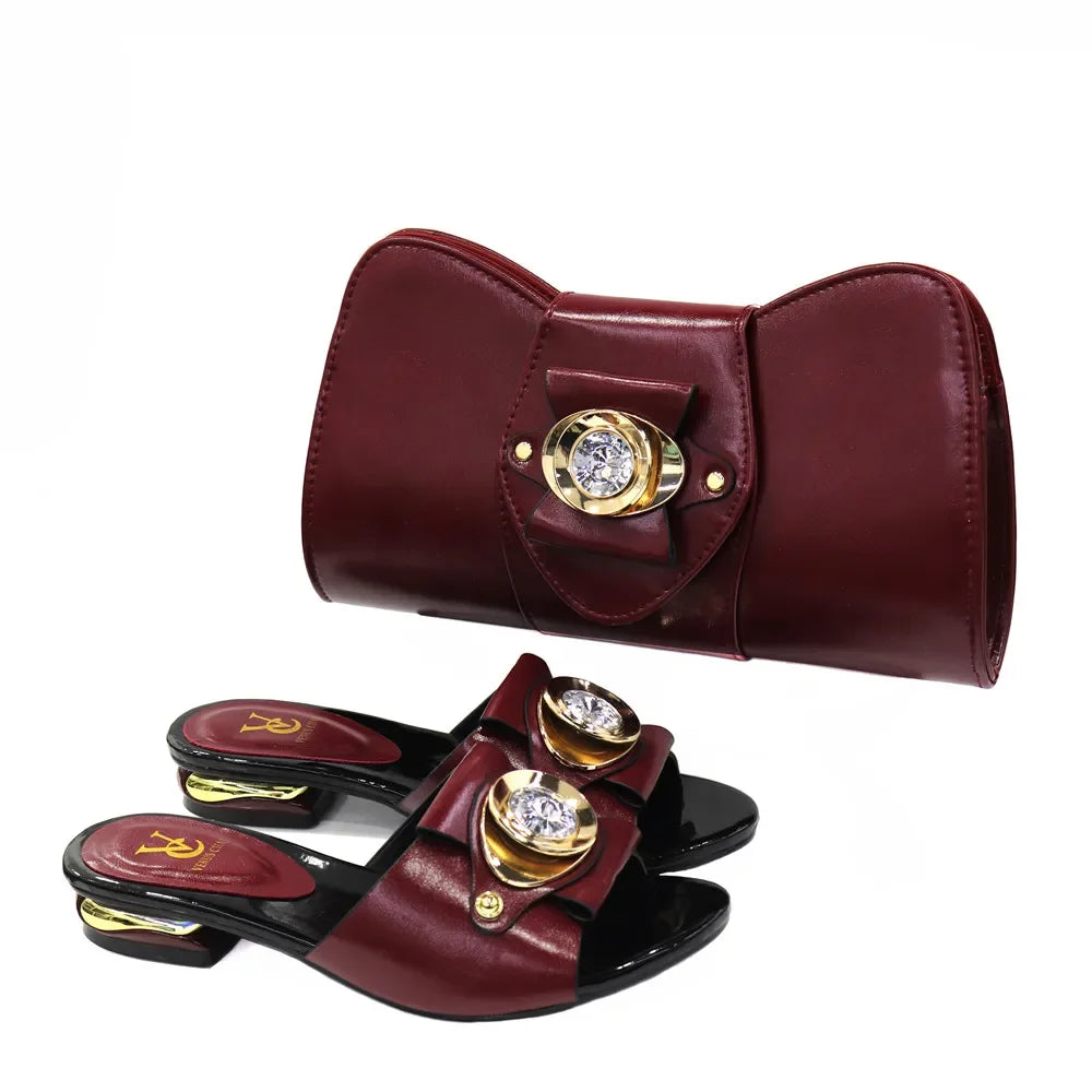 Latest Italian Design Casual Ladies Slippers and bag set
