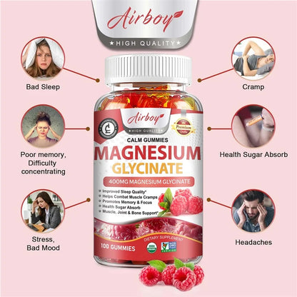 Magnesium Glycinate Gummies - Calm, Relieves Stress, Promotes Sleep, Support Memory, Concentration & Muscle Spasms