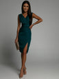 Women Mini Dress Summer Fashion Elegant Sleeveless V Neck High Waist Bodycon Casual Office Party Side Split