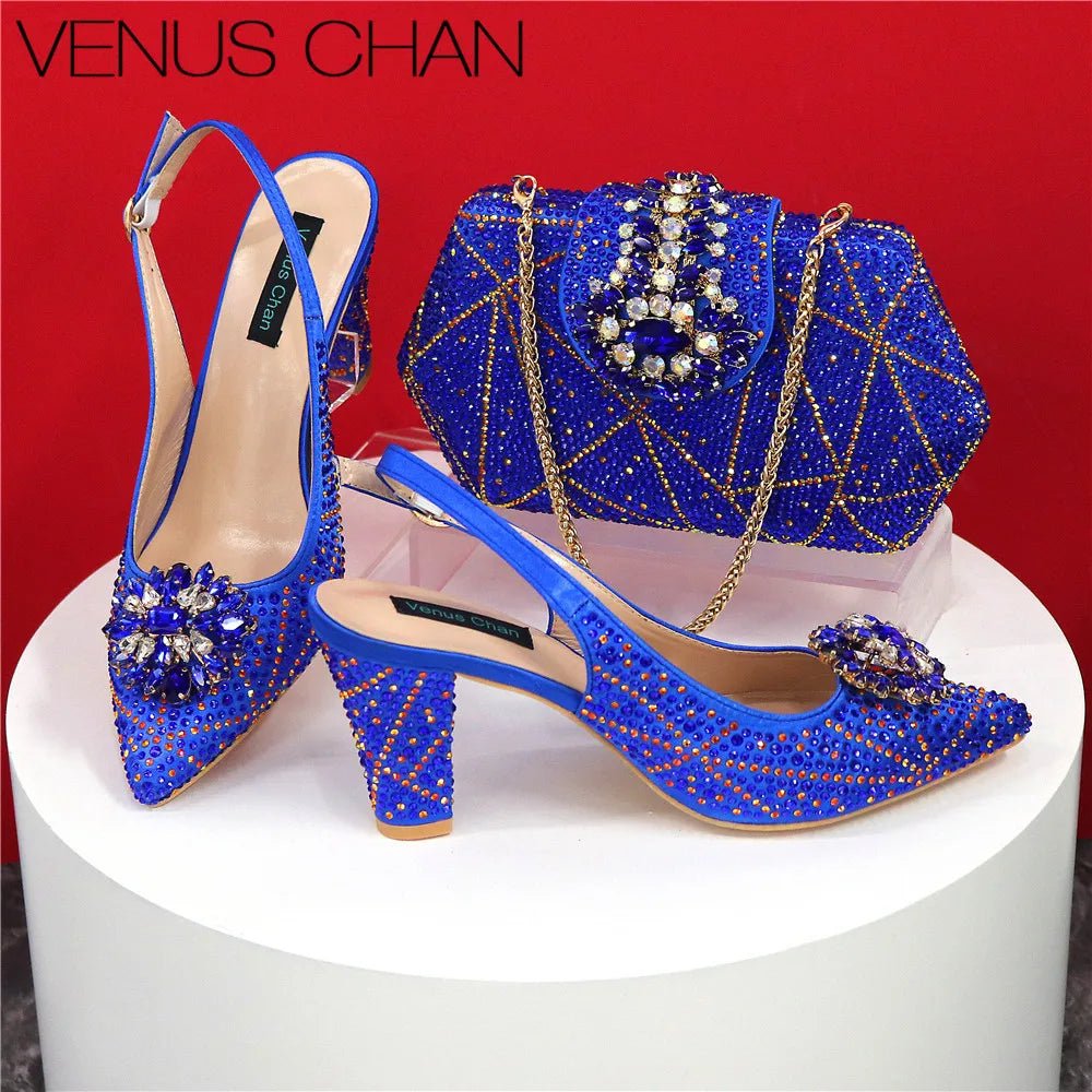 Italian Shoe and Bag Set With Decorated with Rhinestone