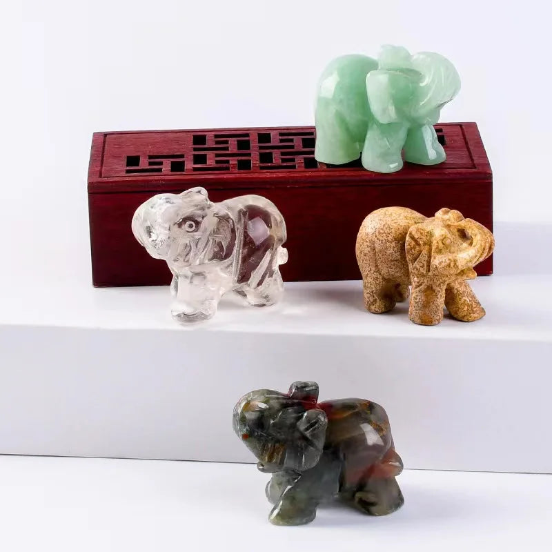 Hand Carved Gemstone Elephant Figurine, Natural Stone, Amethyst, Mini Animal Statue, Crystal Craft Chakra Meditation, Home Decor