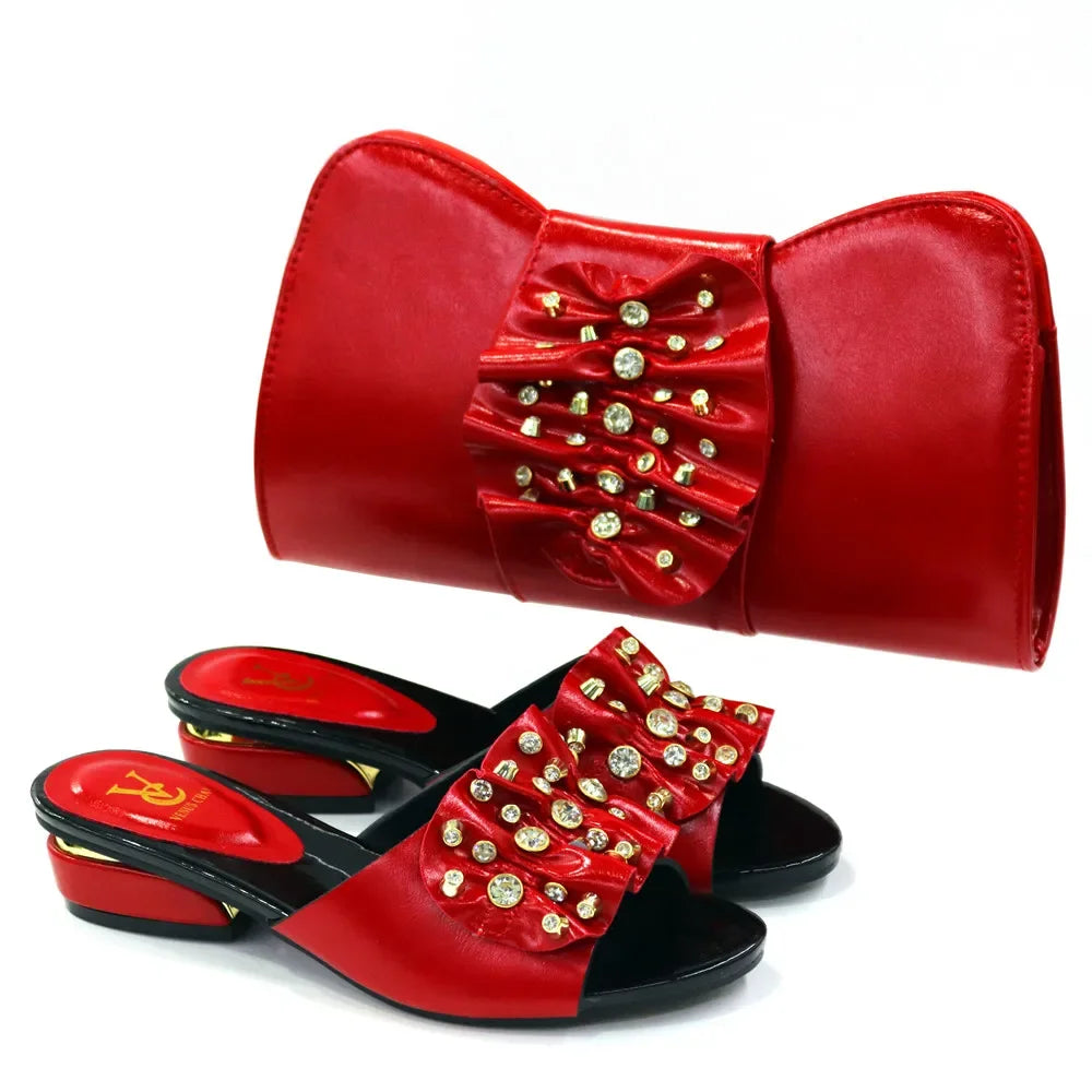 Latest Italian Design Casual Ladies Slippers and bag set