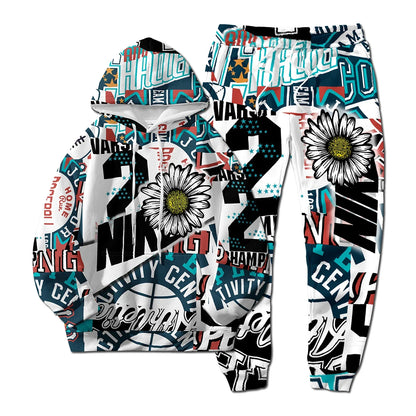 European New Style Letter Hip-hop 3D Digital Printing Fashion Casual Sports Youth Men And Women Hoodie Long Pants 2-Piece Sets