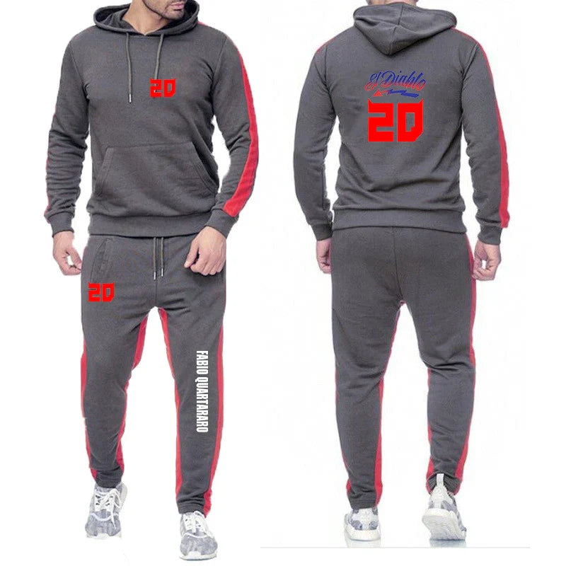 2025 Spring Autumn FABIO QUARTARARO WITH SIGNATURE Printed Sports High Quality Sets Men's Pocket Hooded Hoodies+Sweatpants Suits