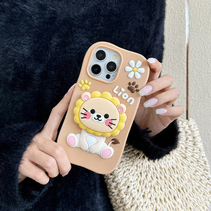 Cute Sunflower Lion Soft Silicone Case Cover With Stand Holder For Phone Case