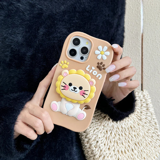 Cute Sunflower Lion Soft Silicone Case Cover With Stand Holder For Phone Case