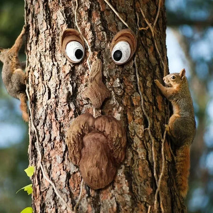Outdoor Tree Face Statues Old Man Tree Hugger Bark Ghost Face Decoration Funny Yard Art Tree Decor Outdoor Garden Creative Props