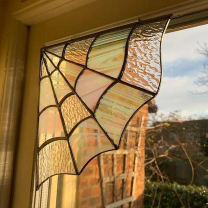 Corner Spider Web Stained Glass Spider Window Film Halloween Decoration Stunning Artwork Usable On Both Sides 7.8 X 7.8 Inches