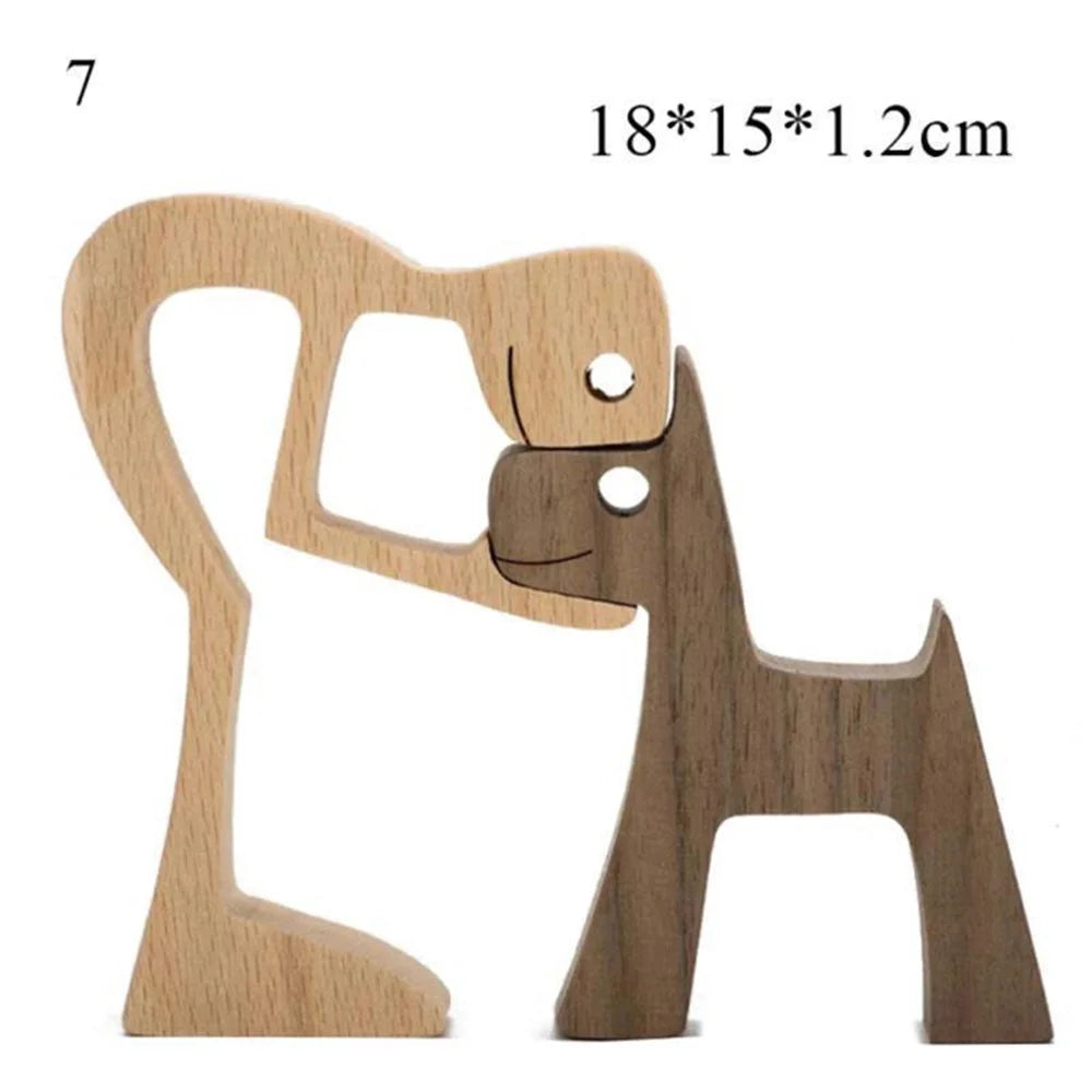 Cute Wood Dog Human Statue Craft Figurine Desktop Table Ornament Carving Model Home Room Decoration Pet Sculpture Christmas Gift