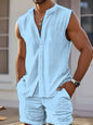 New men's casual sleeveless beach shorts sets