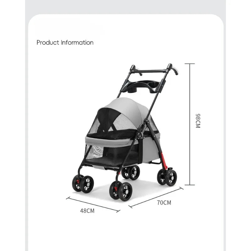 Foldable Pet Stroller for Small Dogs - Lightweight Travel Carrier with Dining Tray