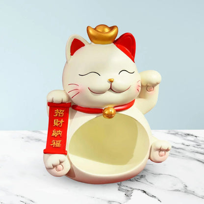 Cat Sculpture Storage Bowl Animals Figurine Key Storage Tray for Table Decoration