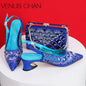 Italian Design Slope Heel Sequin Elegant Ladies Shoes and Bag Set