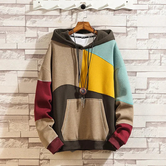 Hoodies Men Autumn Winter  Punk Hip Pop Patchwork Pullover Couples Male Moda Streetwear