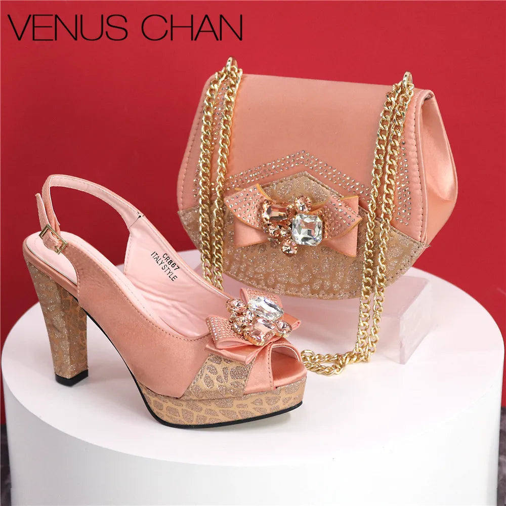 Newest Pumps Women High Heels Shoes and Bags Set