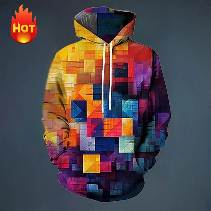 Men's hoodie 3D printed simulation sewing plaid sweatshirts fashion men's clothing