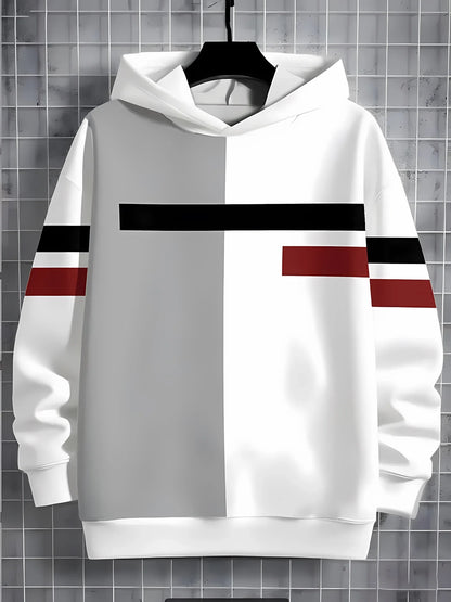 The 2025 autumn new children's casual hoodie with 3D line printing and fashionable color-blocking pullover
