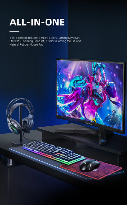 Gaming Keyboard And Mouse It Contains Keyboard+Mouse+Headphone And Mouse Pad Set, RGB,Game Wired Keyboard And Mouse Sets