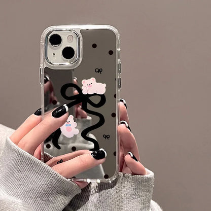 Cute Bow Luxury Plating Make Up Mirror Cover Phone Case