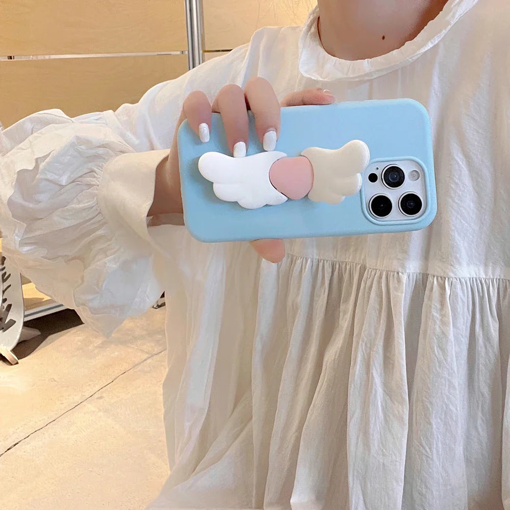 Kawaii 3D Angel Wings Soft Silicone Case With Stand Holder Phone Case