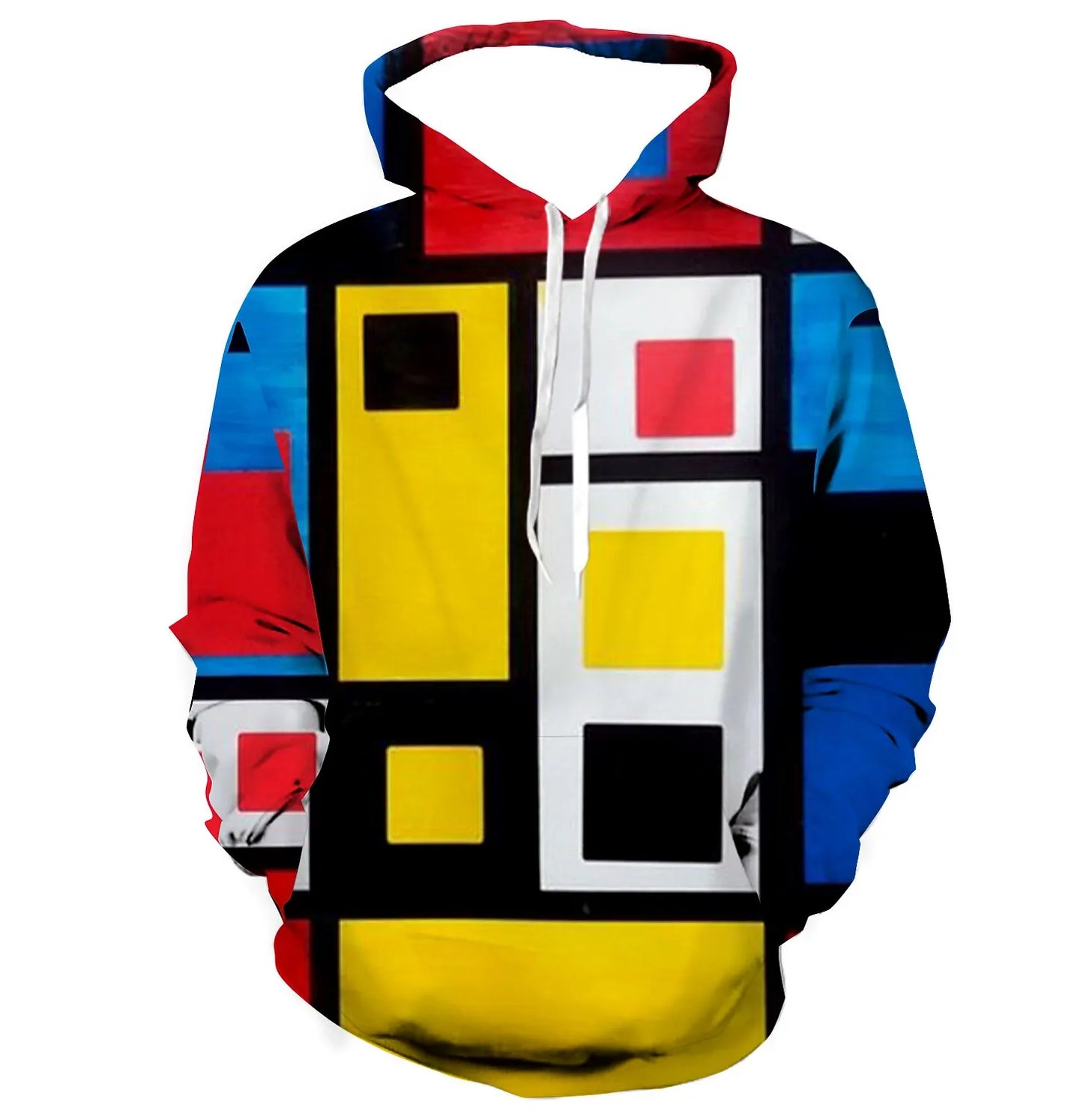Men's Color Block Stitching Hooded Sweatshirt Geometric Print Spring And Autumn Loose Casual Polyester Fabric Top