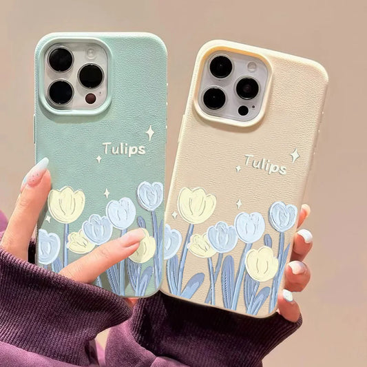Tulip Flower Matte Candy Color Soft Leather Back Cover Funda Phone Case