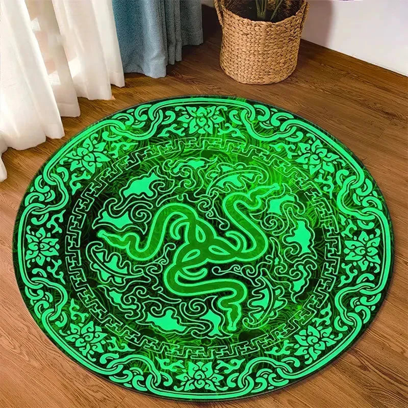 Razer Round Rugs Carpet Game Rome Gamer Gift Door Floor Mat Playroom Upholstery Living Room Bedroom Fashion Gaming Rug Decor