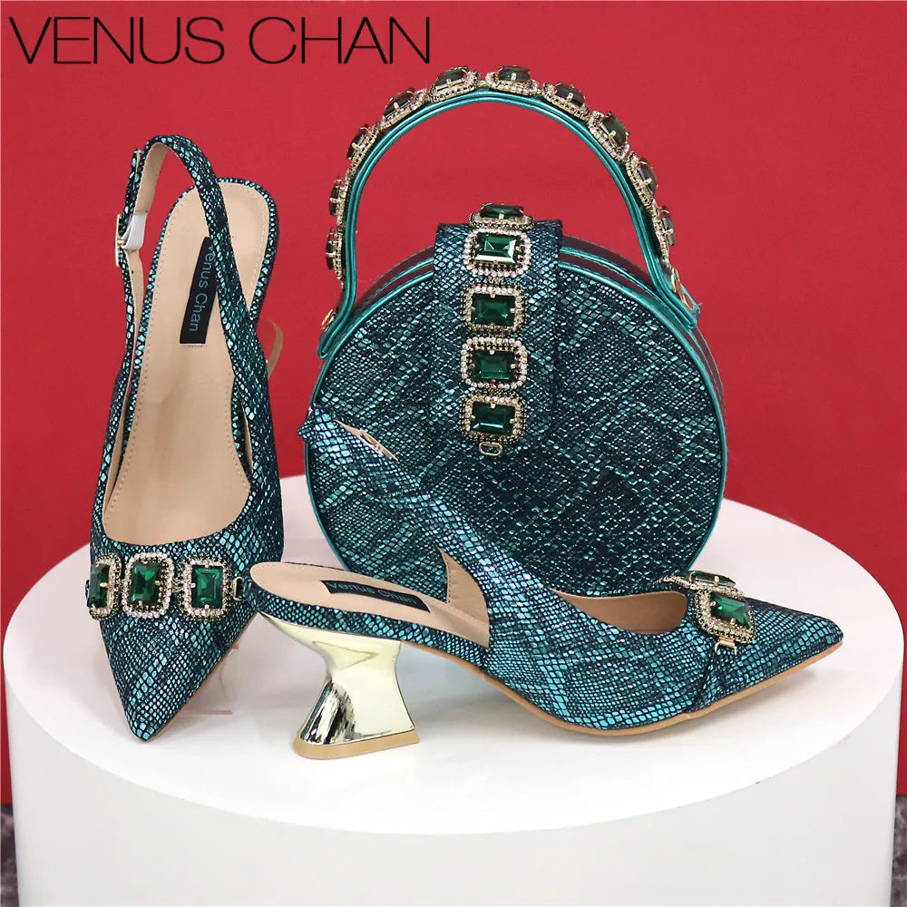 Newest Design Peep Toe Ladies Shoes Matching Bag Set