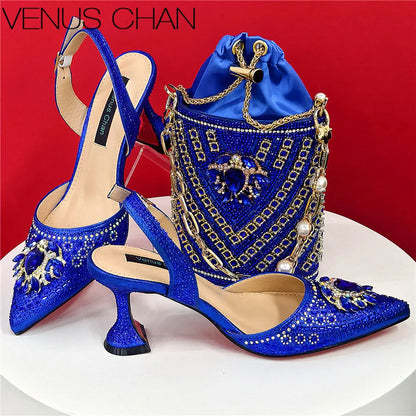 Women Shoes and Bag Set With Rhinestone Handbag