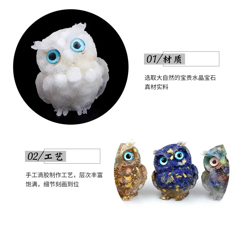 1PCS Crystal Stone Owl Animal Crafts Hand Made Small Figurines DIY Resin Table Decor Home Decor Girls Gifts