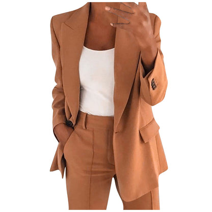 Solid Women's Blazer Coat Notched Long Sleeve Cardigan Button Casual Jacket for Office Ladies