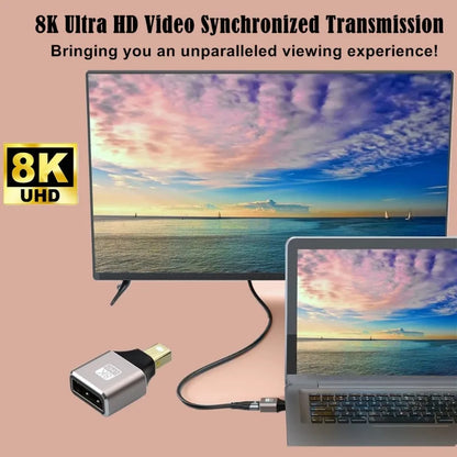 Mini DisplayPort to DisplayPort Adapter 8K60Hz DP2.1 Female to MiniDP Male Bi-Directional Connector for Laptop PC Gaming Monitor