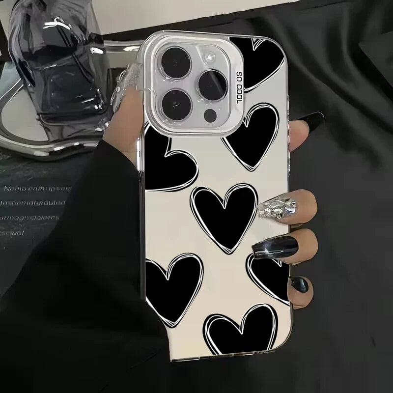Black Polka Dot Pattern Lens Protect Plating Shockproof Cover Phone Case