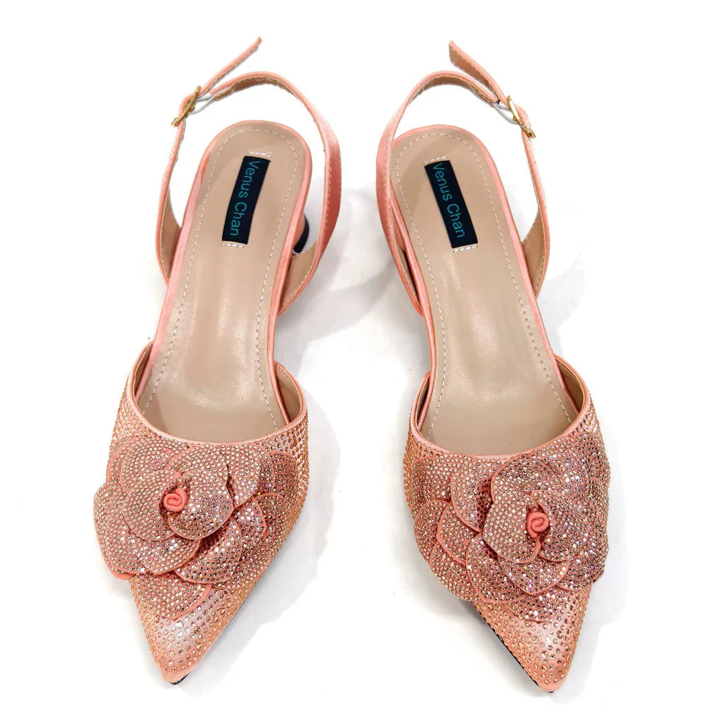 Elegant Lady Shoes And Bag Set with Rhinestone Pearls-knot