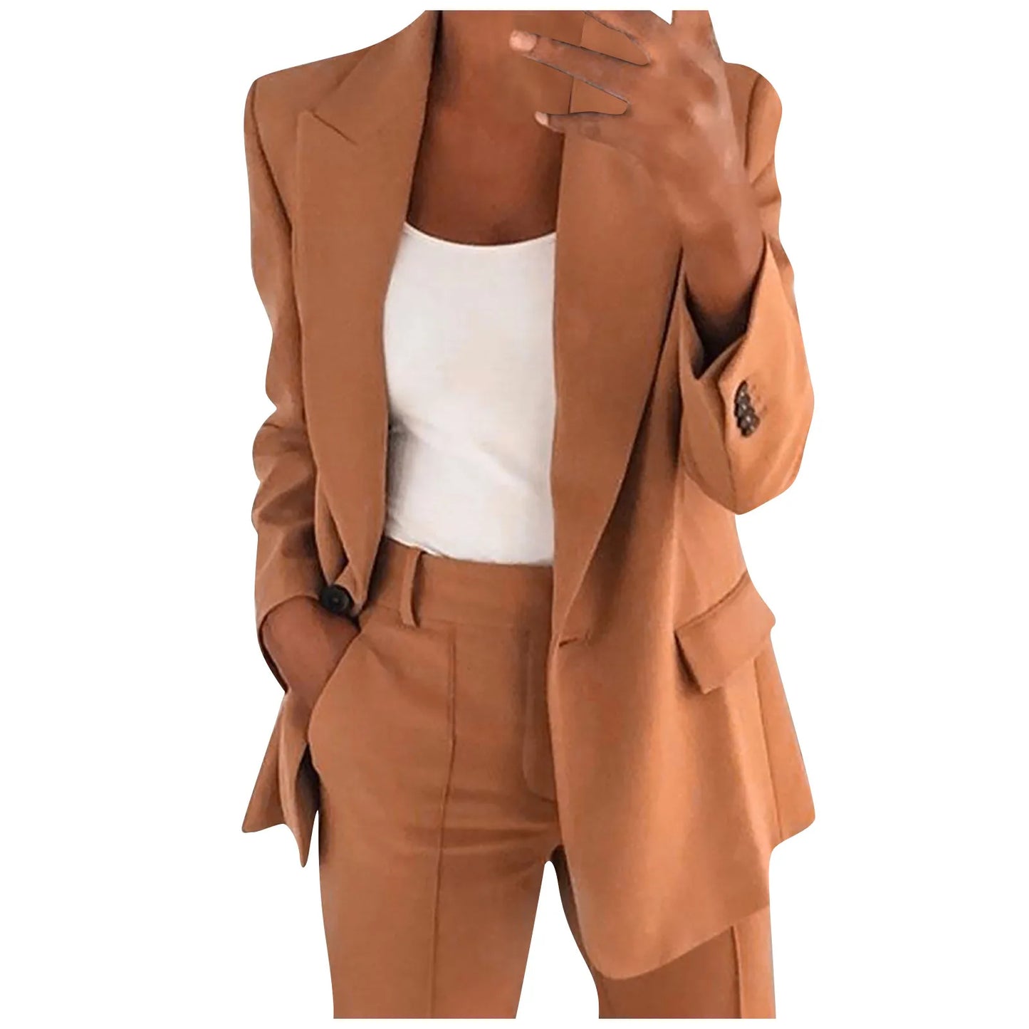 Solid Women's Blazer Coat Notched Long Sleeve Cardigan Button Casual Jacket for Office Ladies