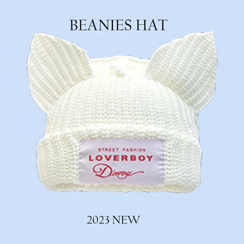 2023 New Long Ear Fox Hat Skullies Beanies Women Cute Rabbit Ears Crochet Knitted Hat Men Winter Hip-hop Warm Cap Christmas Gift