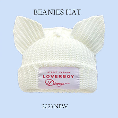 2023 New Long Ear Fox Hat Skullies Beanies Women Cute Rabbit Ears Crochet Knitted Hat Men Winter Hip-hop Warm Cap Christmas Gift