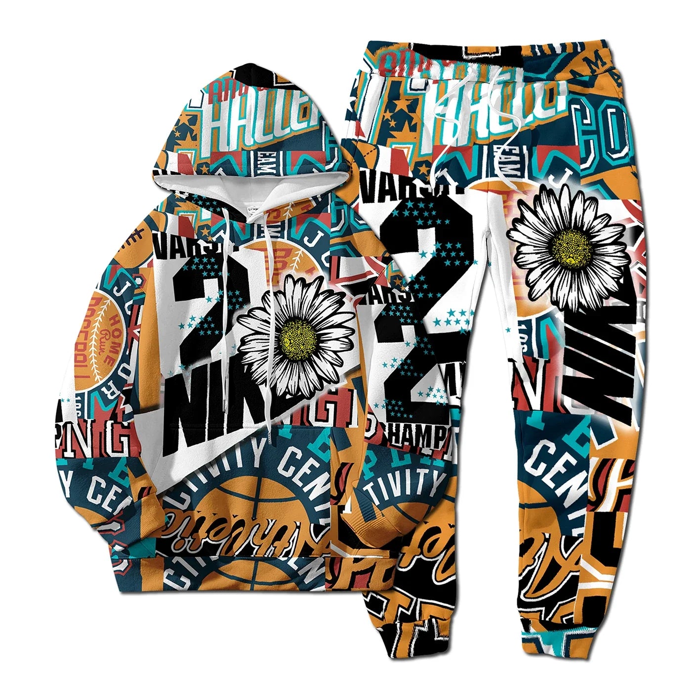 European New Style Letter Hip-hop 3D Digital Printing Fashion Casual Sports Youth Men And Women Hoodie Long Pants 2-Piece Sets